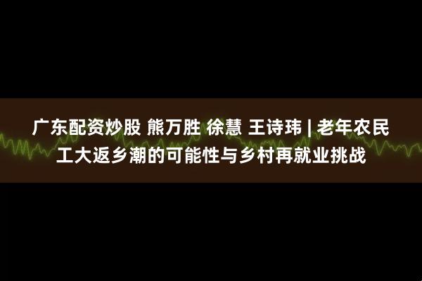广东配资炒股 熊万胜 徐慧 王诗玮 | 老年农民工大返乡潮的可能性与乡村再就业挑战